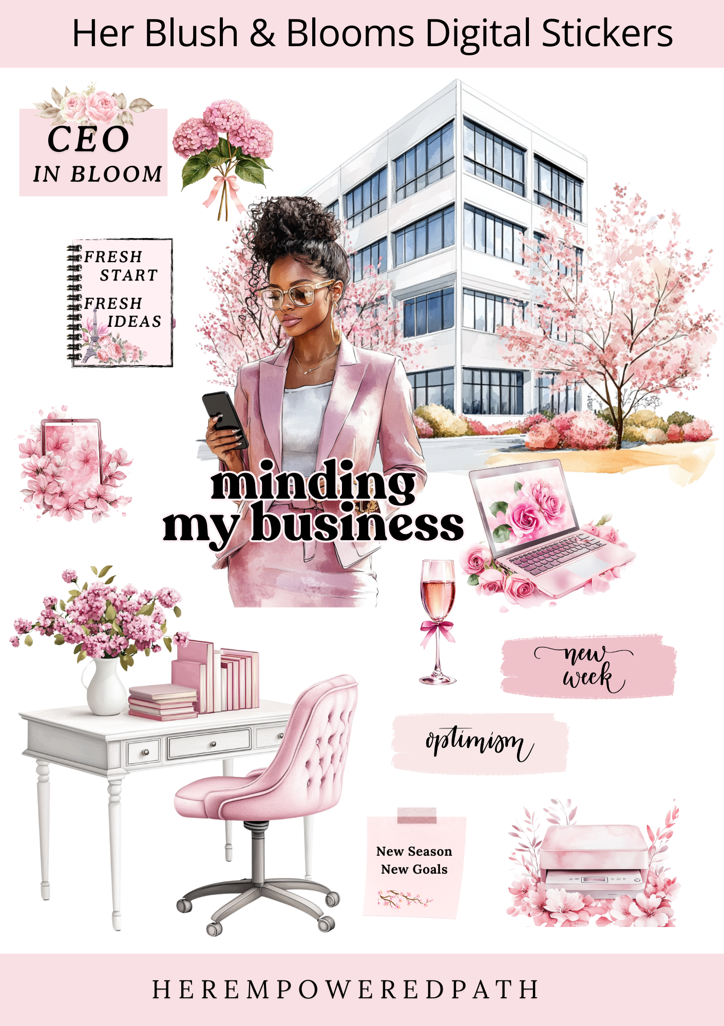 Her Blush & Blooms Spring Collection - Pre-Cropped Digital Stickers 🌸✨ - Goodnotes Sticker Sheets - Best digital planner stickers for GoodNotes