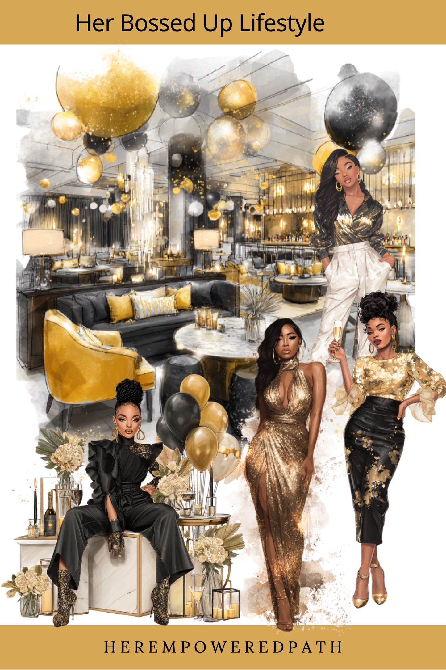 Her Bossed Up Lifestyle Digital Sticker Collection| Digital Black Girl Planner Stickers for Goodnotes, iPad & Digital Planners/ Digital Stickers