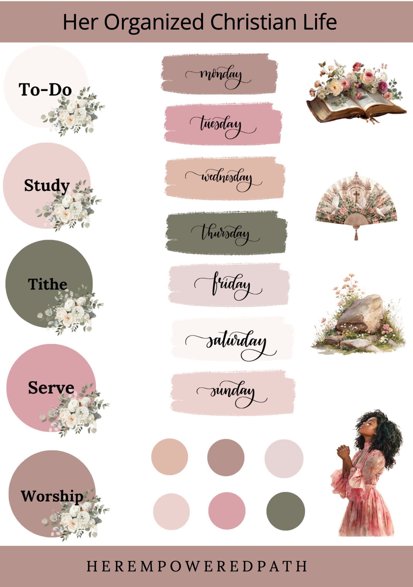 Her Organized Christian Life| Digital Black Girl Christian Stickers for Goodnotes, iPad & Digital Planners/ Faith Digital Stickers