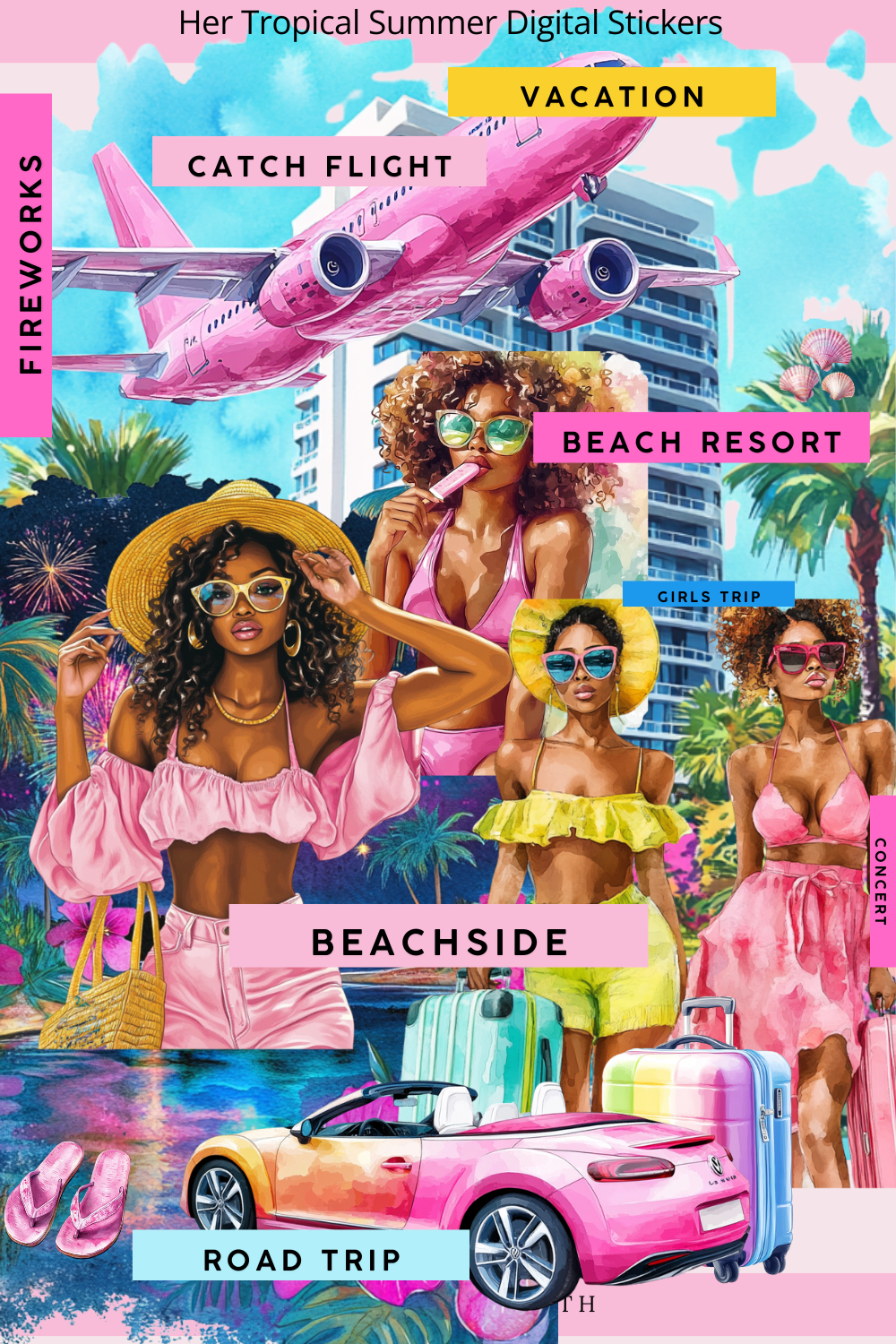 🌴☀️ Her Summer Aesthetic: Digital Sticker Collection ☀️🌴 For Planners, Journaling, & Vision Boards
