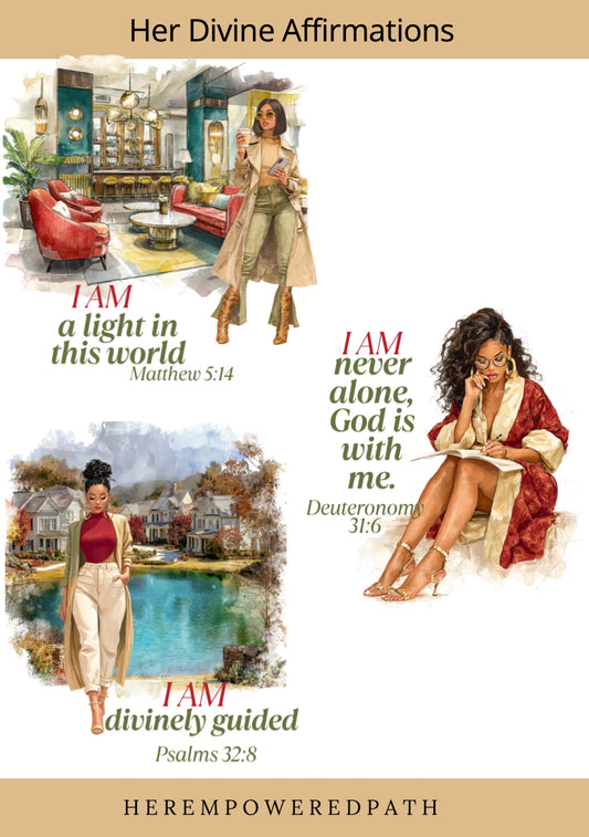 Her Divine Affirmations – Digital Sticker Pack for GoodNotes | 24 Uplifting PNGs for Black Women |Planners, Journals, & Vision Boards