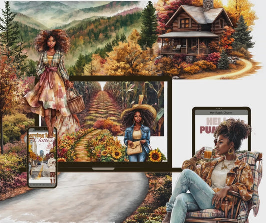 Her Rustic Charm Digital Sticker Collection | Digital Black Girl Stickers for Goodnotes, iPad & Digital Planners/ Fall Stickers/ Autumn Stickers/Digital Stickers